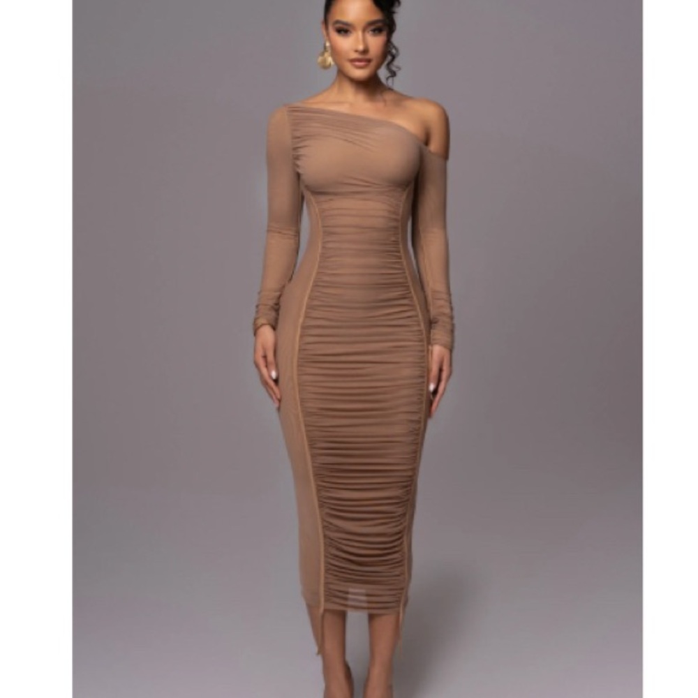 JLUXLABEL One-Shoulder Brown Dress